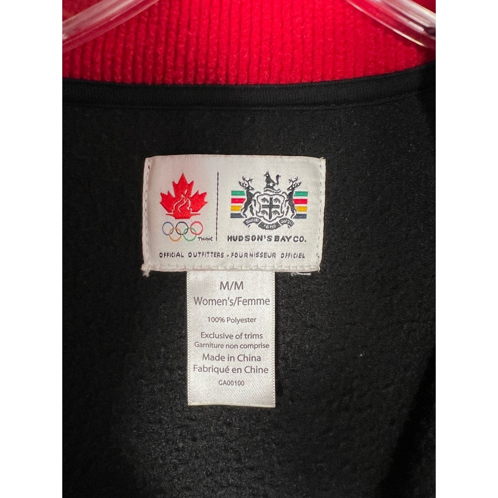 Hudson's Bay Co Canada Black‎ Red 1/4 Zip Olympic Fleece Sweater Womens M - Picture 2 of 7